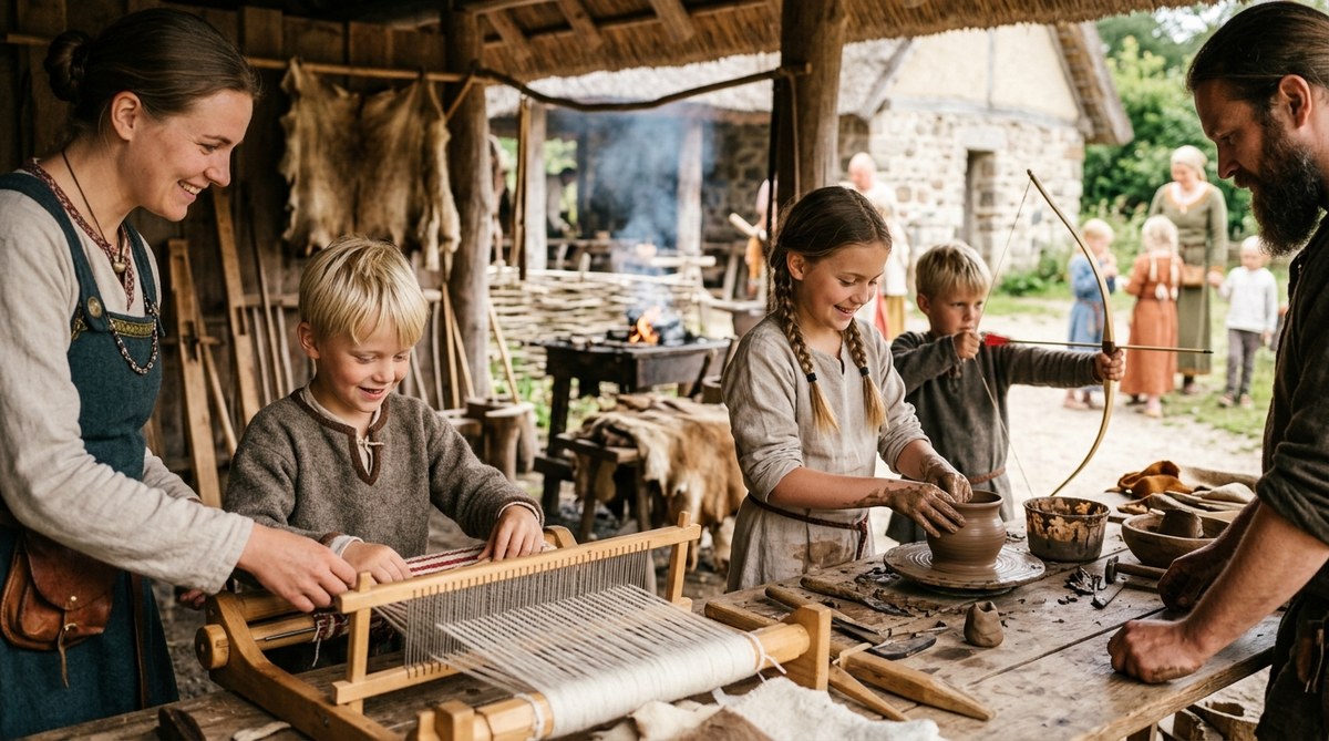 Tag børnene med på tidsrejse: 6 historiske værksteder hvor I selv kan prøve oldtidens håndværk